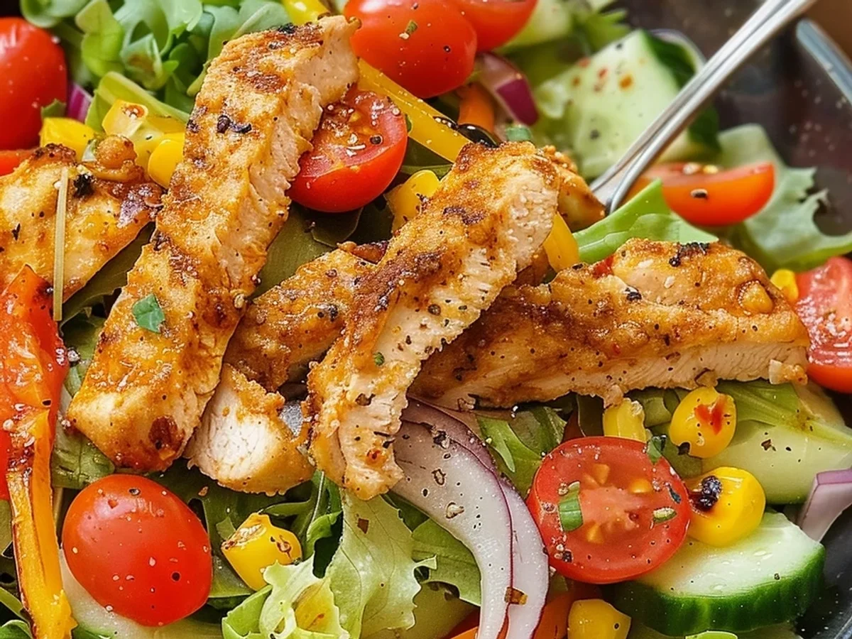 Frischer Bunter Hähnchenstreifen-Salat: Schnell & Herzhaft - Beitragsbild