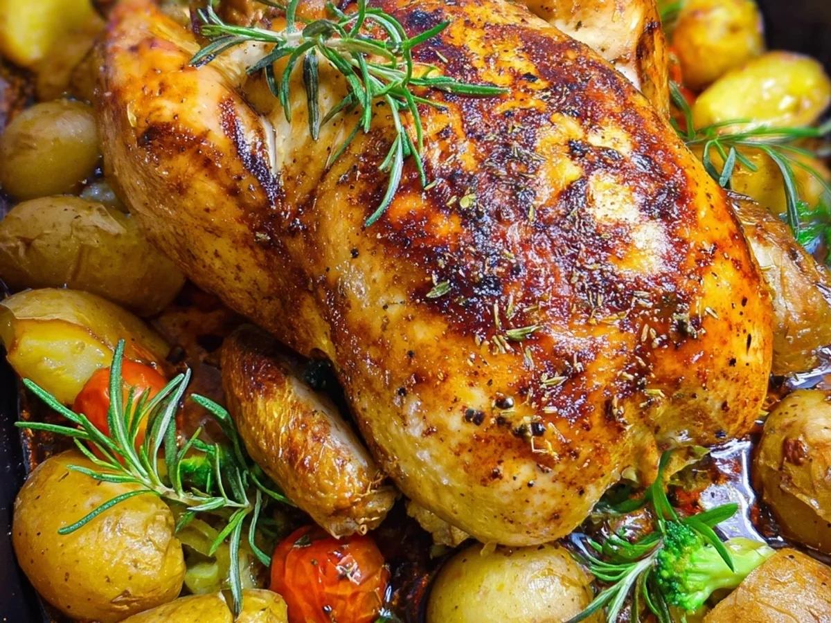 Ganzes Hähnchen aus dem Ofen mit Kartoffeln - Beitragsbild