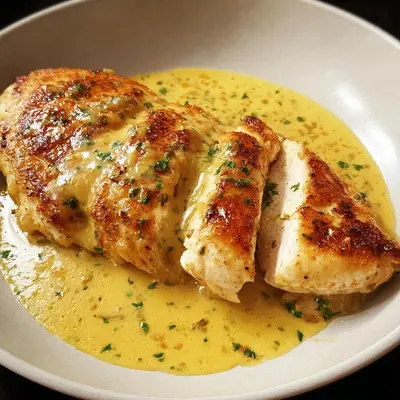 Gebratene Hähnchenbrust mit cremiger Senfsauce