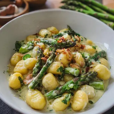 Gnocchi mit grünem Spargel in cremiger Rahmsauce