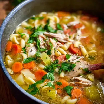 Herzhafte Omas Hühnersuppe: Zarte Hähnchenschenkel