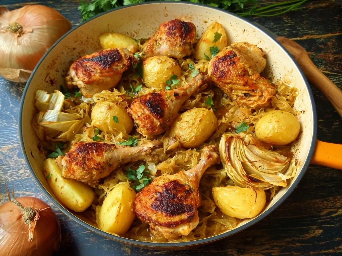 Herzhaftes Schmorkraut mit Hähnchen & Ofenkartoffeln - Beitragsbild