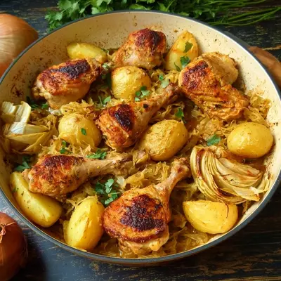 Herzhaftes Schmorkraut mit Hähnchen & Ofenkartoffeln