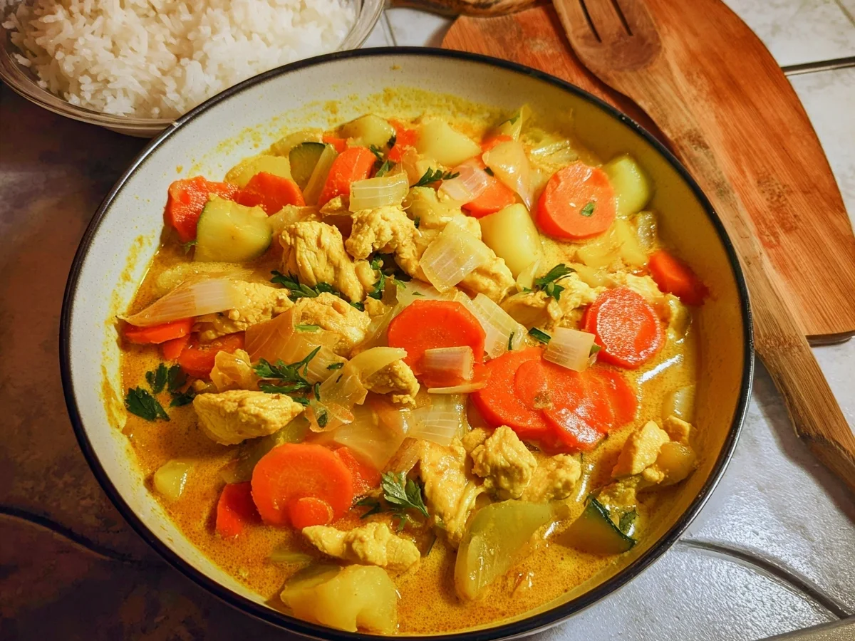 Hähnchen Curry mit Gemüse & Kokosmilch: Einfach & Lecker - Beitragsbild