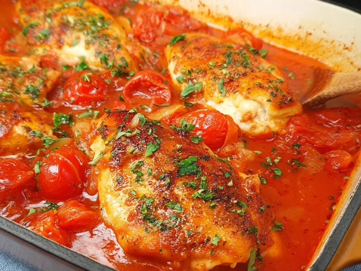 Hähnchen in Tomatensauce: Einfaches Feierabendgericht - Beitragsbild