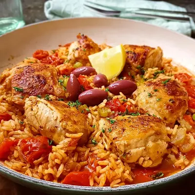 Hähnchen mit griechischem Tomatenreis