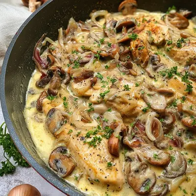 Hähnchengeschnetzeltes mit Champignons & Pfefferrahmsoße