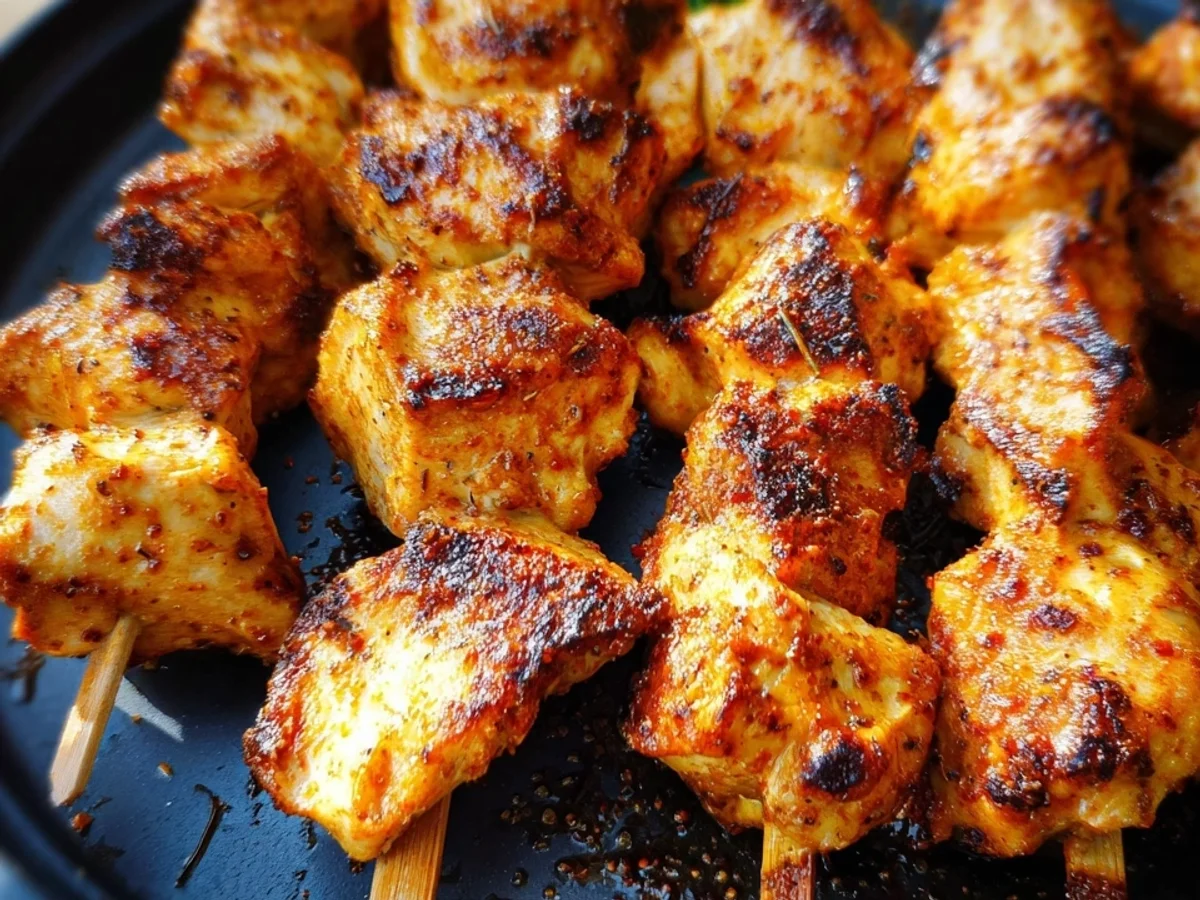Hähnchenspieße Heißluftfritteuse: Zart & Saftig - Beitragsbild
