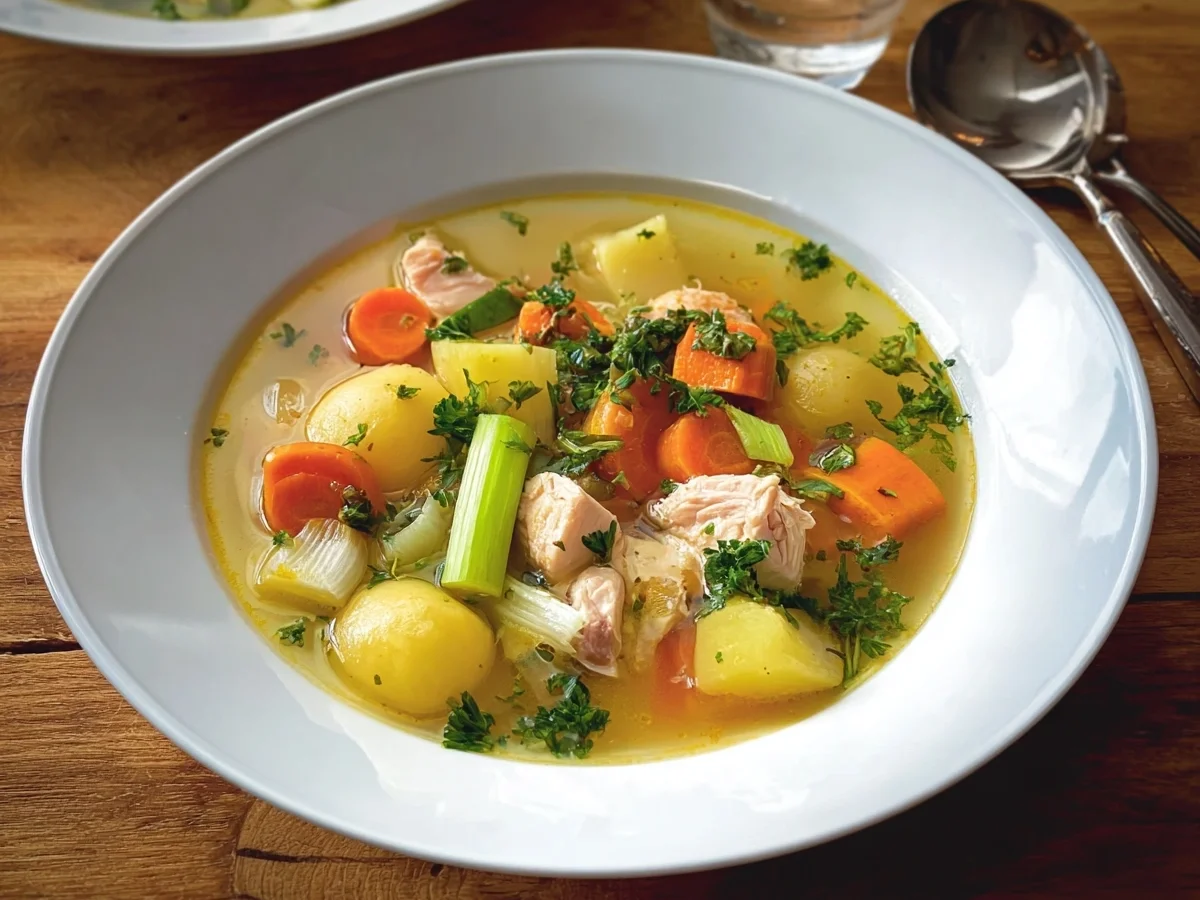 Hühnersuppe mit Gemüse und Schnittlauch - Beitragsbild