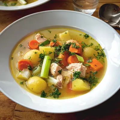 Hühnersuppe mit Gemüse und Schnittlauch