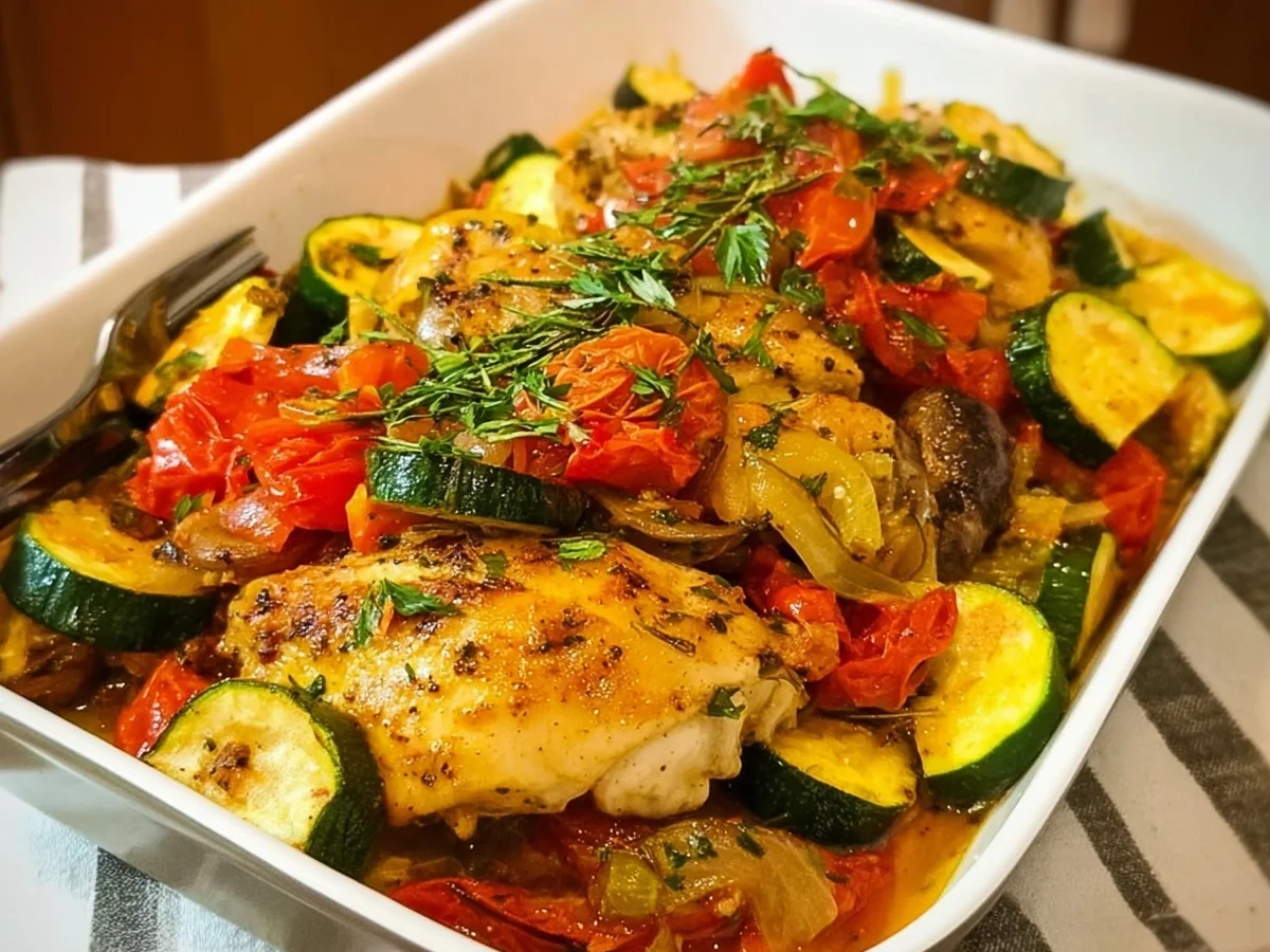 Huhn mit geschmorten Zucchini-Gemüse - Beitragsbild