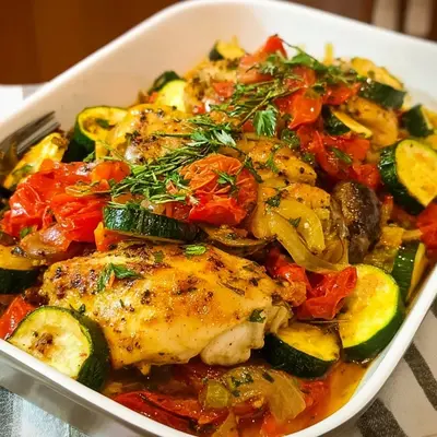 Huhn mit geschmorten Zucchini-Gemüse