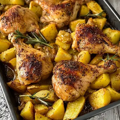 Knusprige Hähnchenschenkel & Kartoffeln aus dem Ofen