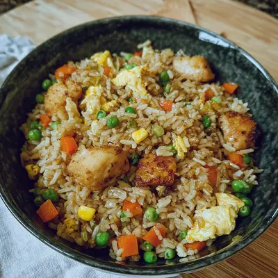 Knuspriger Gebratener Reis mit Hähnchen aus dem Airfryer