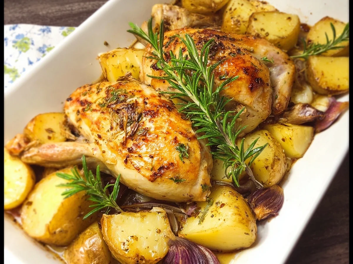 Knuspriges Ofenhähnchen mit Kartoffeln: Einfaches Familienrezept - Beitragsbild
