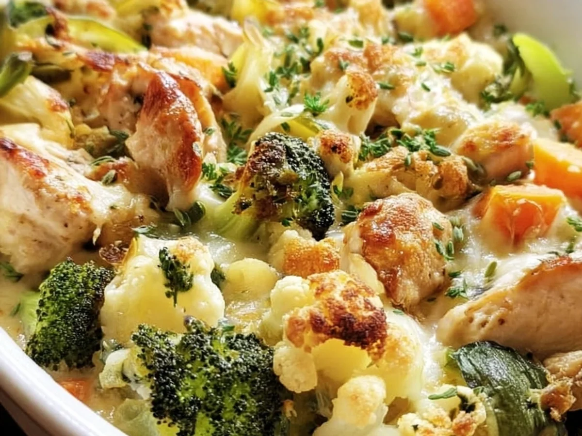 Low-Carb Gemüse-Auflauf mit Hähnchenbrust & viel Protein - Beitragsbild
