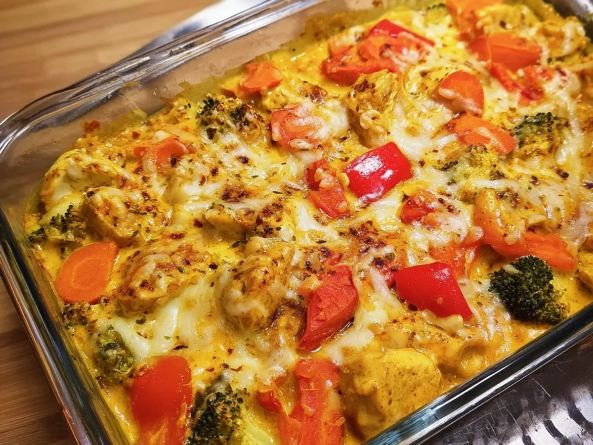 Low Carb Hähnchen Curry Auflauf Schnell & Lecker - Beitragsbild