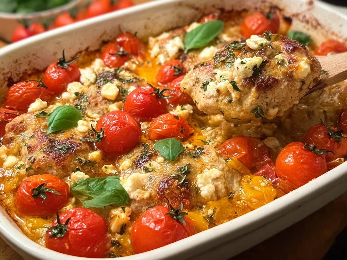 Mediterraner Low Carb Hähnchen-Feta Auflauf - Beitragsbild