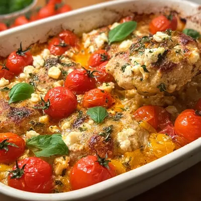 Mediterraner Low Carb Hähnchen-Feta Auflauf
