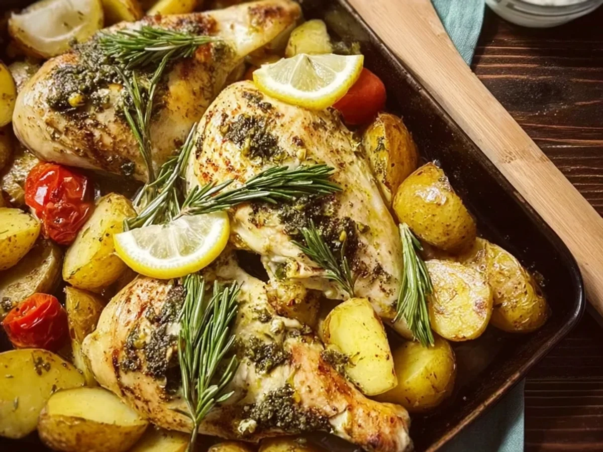 Mediterranes Ofenhähnchen mit Rosmarinkartoffeln - Beitragsbild