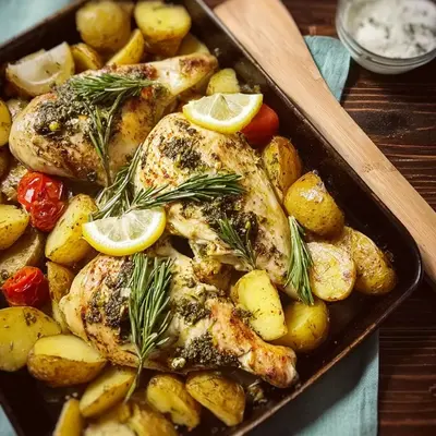 Mediterranes Ofenhähnchen mit Rosmarinkartoffeln