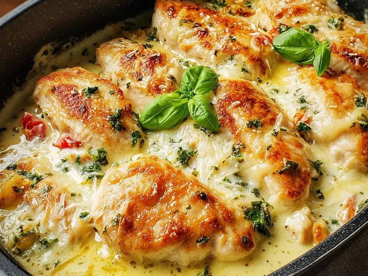 Mozzarella-Hähnchen in cremiger Sahnesoße - Beitragsbild