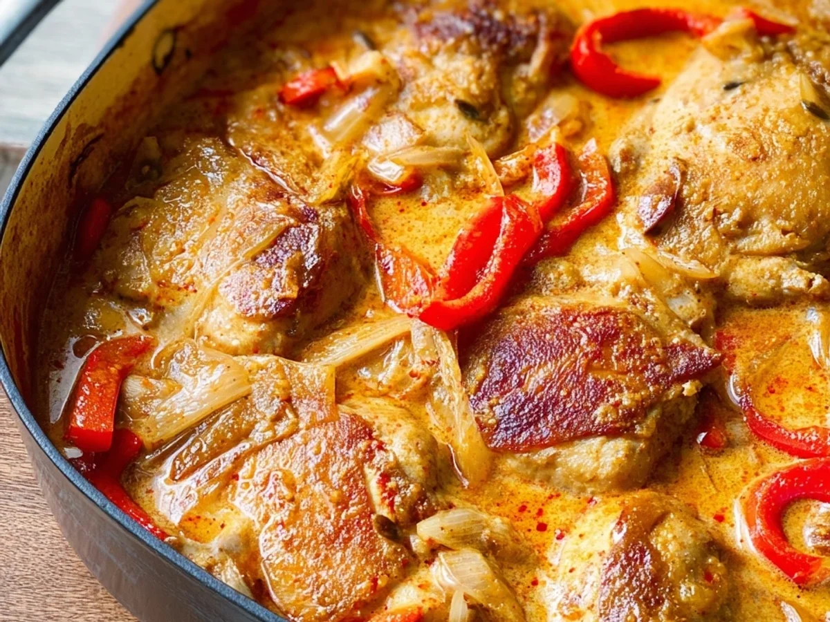 Ofen-Hähnchen in Paprika-Rahm: Cremiges Gericht - Beitragsbild