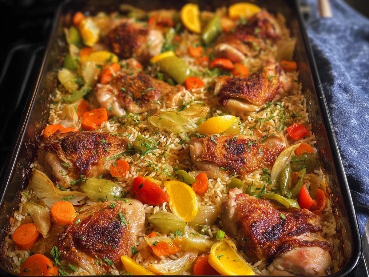 Ofenhuhn mit Gemüsereis: Einfaches Familienrezept - Beitragsbild