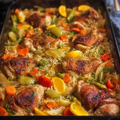 Ofenhuhn mit Gemüsereis: Einfaches Familienrezept