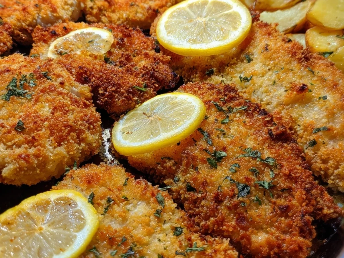 Panierte Parmesan Hähnchenschnitzel aus dem Ofen - Beitragsbild