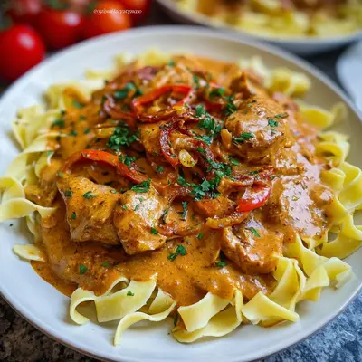 Paprika Sahne Hähnchen mit Bandnudeln Einfach & lecker