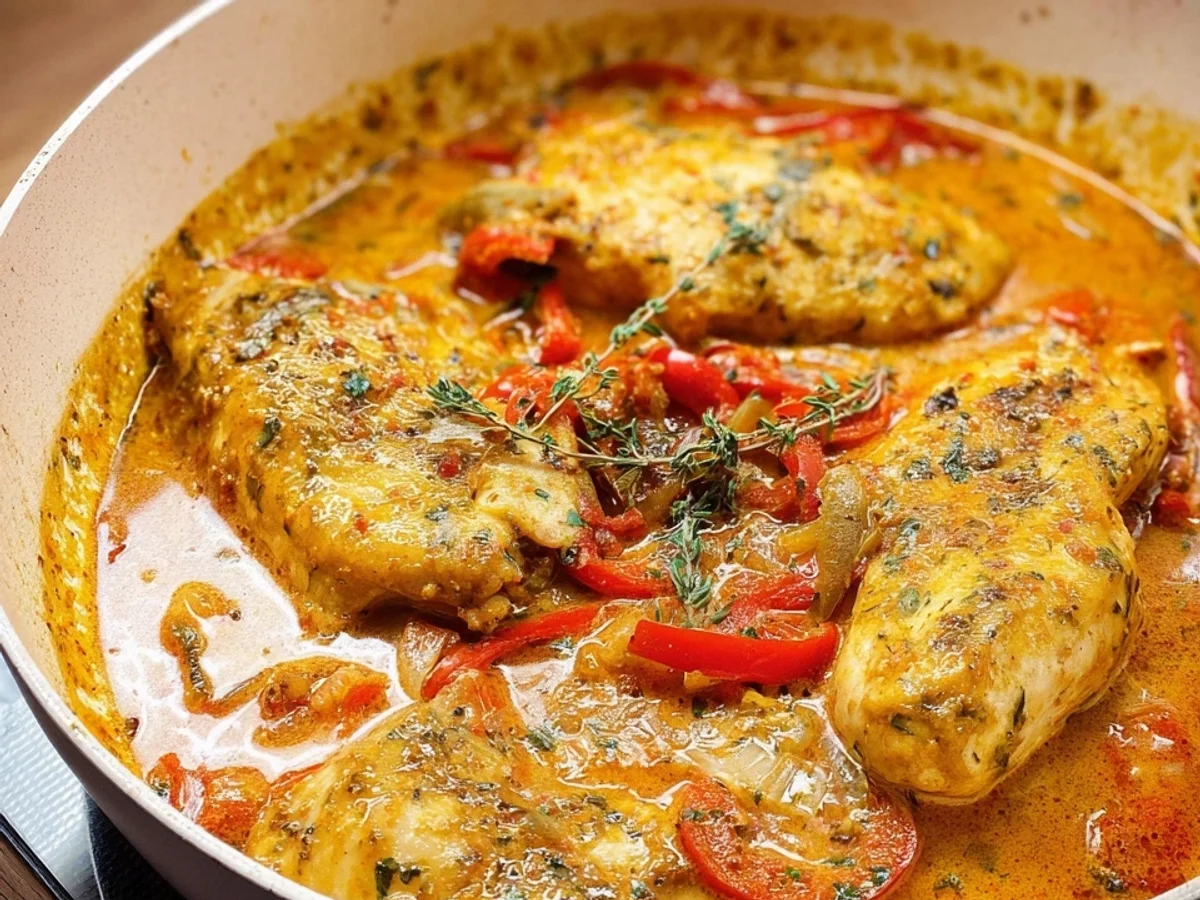 Paprika-Sahne-Hähnchen: Schnelles Hauptgericht unter 30 Min. - Beitragsbild