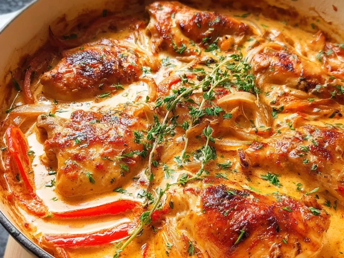 Paprika-Sahne-Hähnchen: Zart aus dem Ofen - Beitragsbild