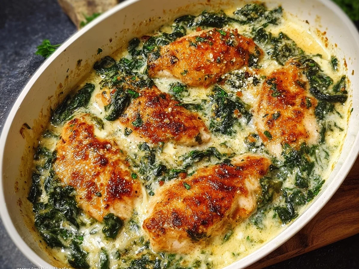 Parmesan Hähnchen in cremiger Spinatsoße Einfach & lecker - Beitragsbild