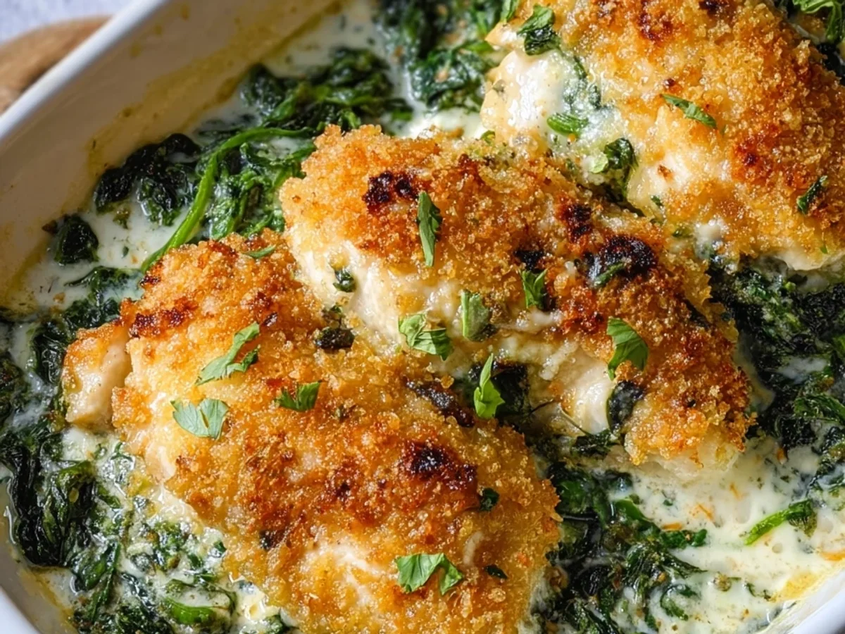 Parmesan Hähnchen mit Rahmspinat: Ofenrezept - Beitragsbild