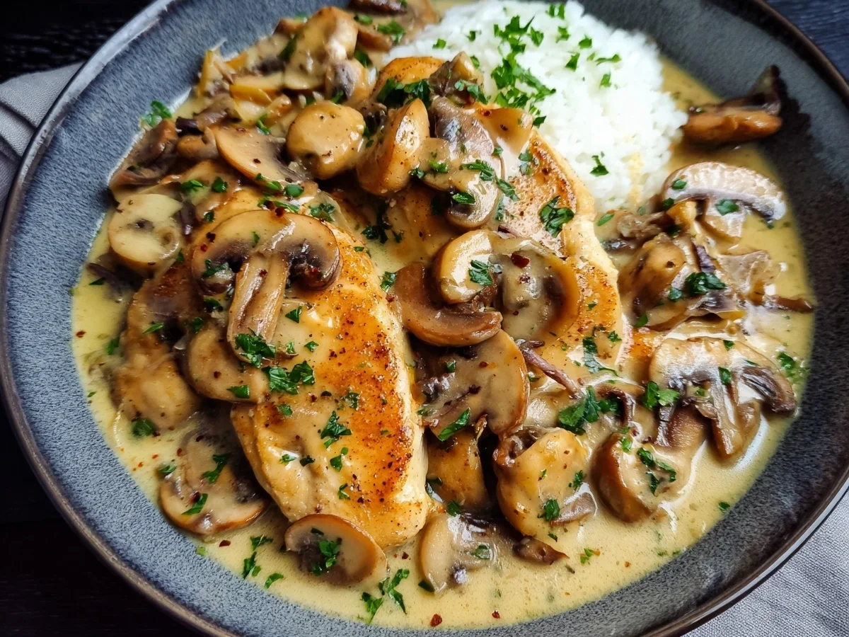 Parmesanhähnchen mit Pilzen Cremig & Schnell - Beitragsbild