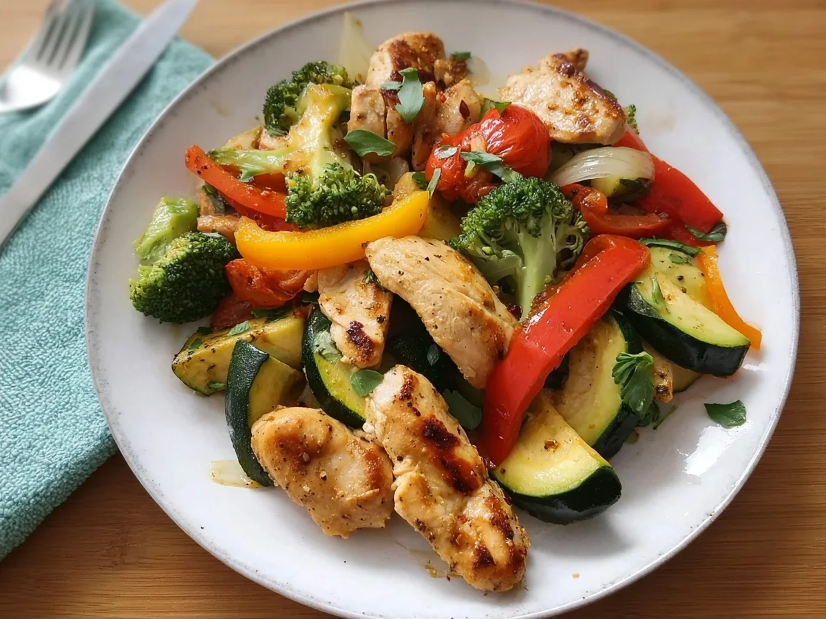 Pfannengemüse mit Hähnchen Schnell & Eiweißreich - Beitragsbild