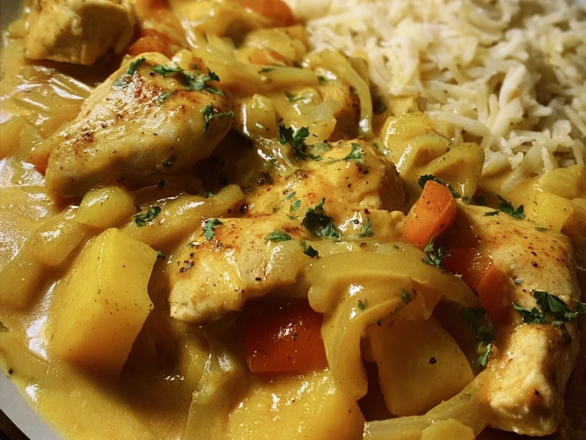 Pfirsich-Curry-Hähnchen-Auflauf: Süß-würzig & Saftig - Beitragsbild