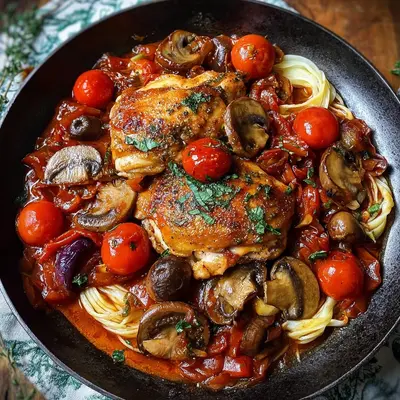 Pikante Hähnchenpfanne Cacciatore mit Tomaten & Pilzen