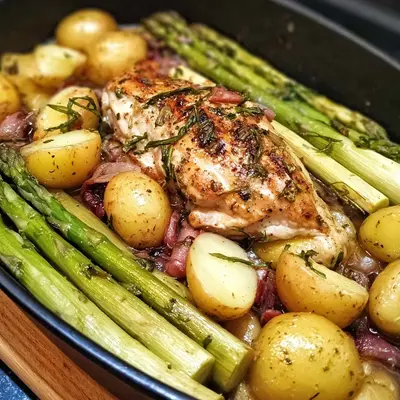 Saftige Hähnchenbrust mit Spargel und Kartoffeln