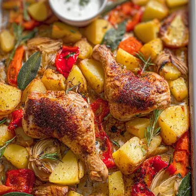 Saftige Knusper-Hähnchenschenkel mit Ofengemüse