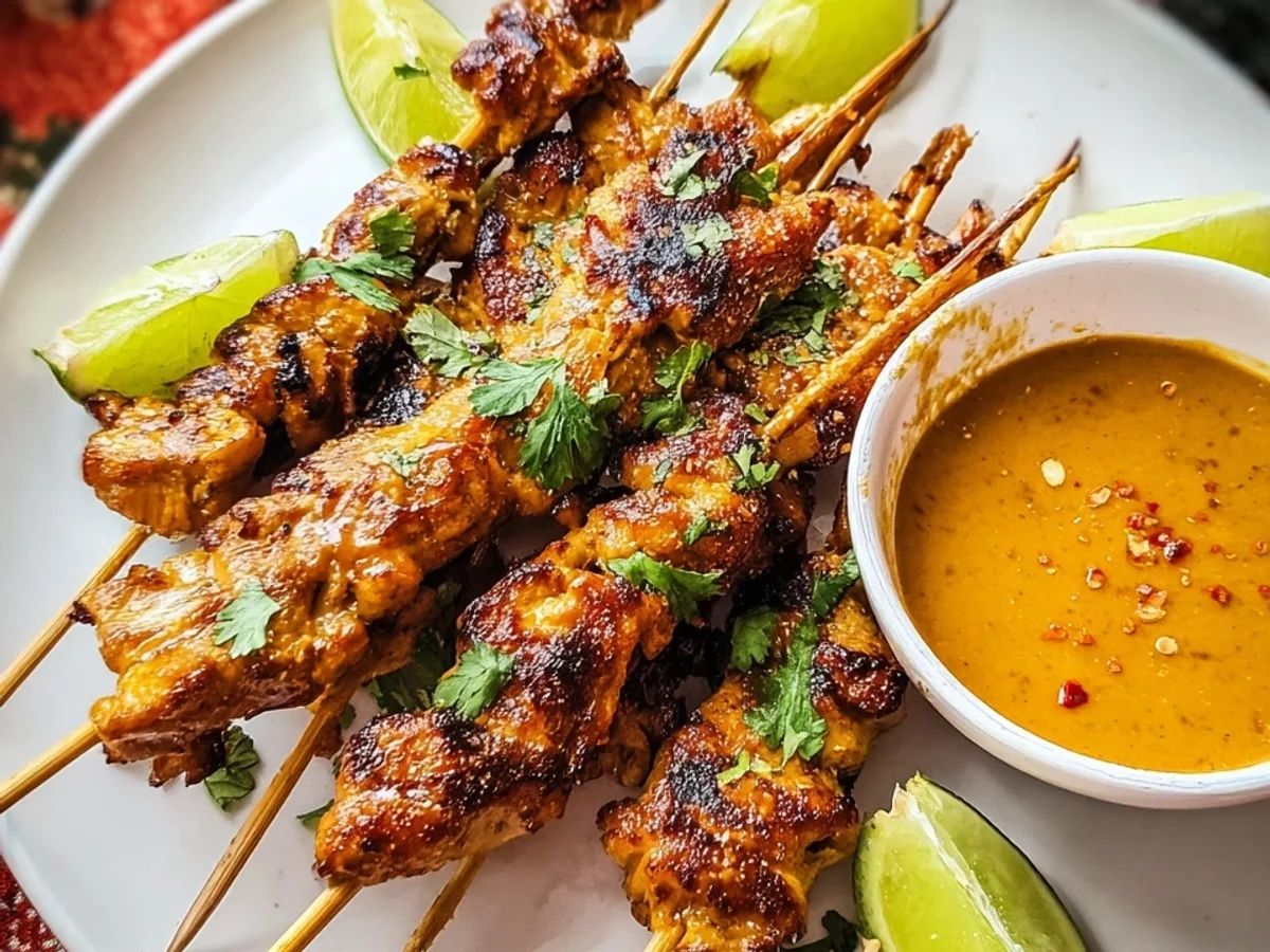 Saté-Spieße Erdnuss-Sauce: Zart, Cremig & Thai-Leicht - Beitragsbild