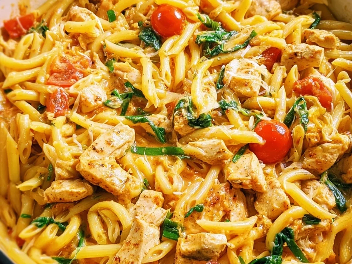 Schnelle cremige One-Pot-Pasta mit Hähnchen - Beitragsbild