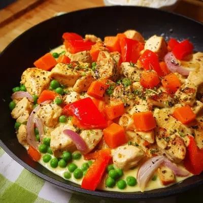 Schnelle Hähnchenpfanne mit Senfsauce & Gemüse