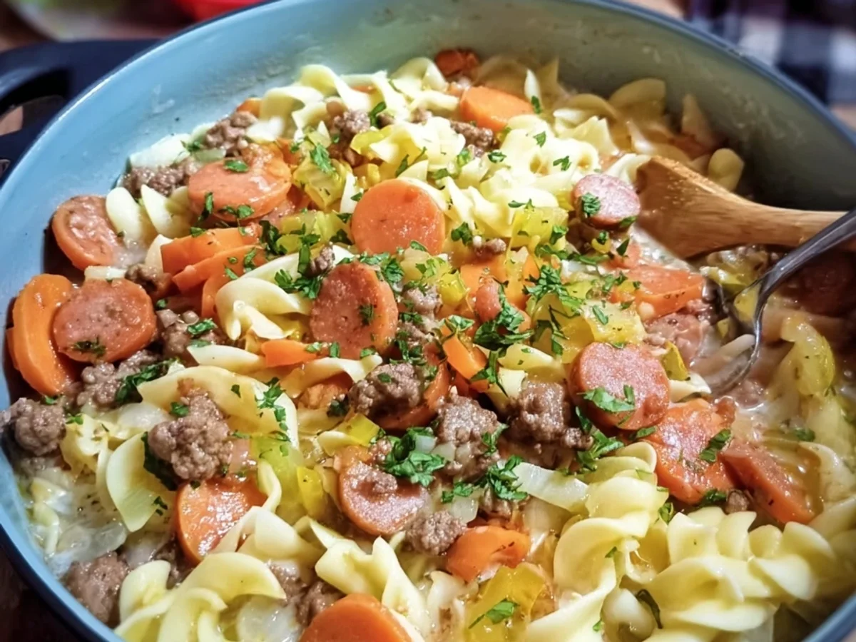 Schneller Nudel-Eintopf: Friss dich dumm Topf Rezept - Beitragsbild
