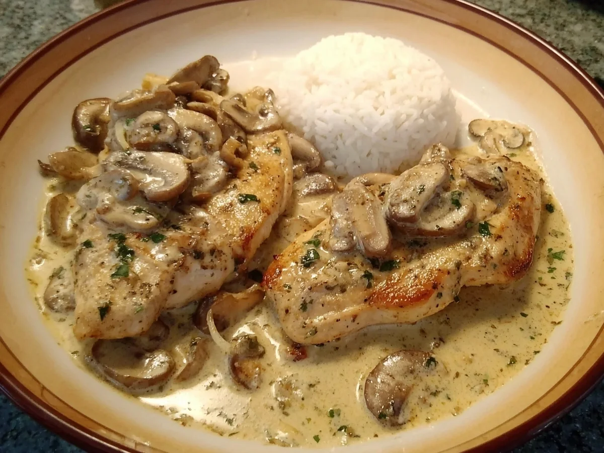 Schnelles Hühnerfilet mit cremiger Champignonsauce - Beitragsbild
