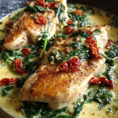 Spinat Parmesan Hähnchen mit getrockneten Tomaten