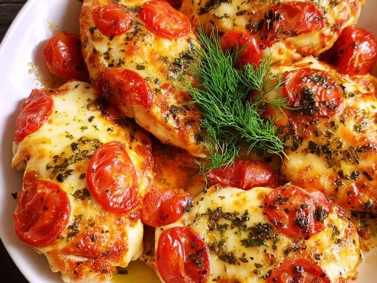 Tomate Mozzarella Hähnchen aus dem Ofen: Schnell & gesund - Beitragsbild