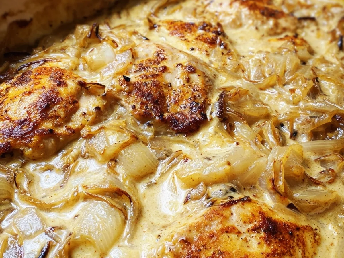 Zwiebel-Sahne-Hähnchen: Cremiges Ofengericht aus dem Ofen - Beitragsbild